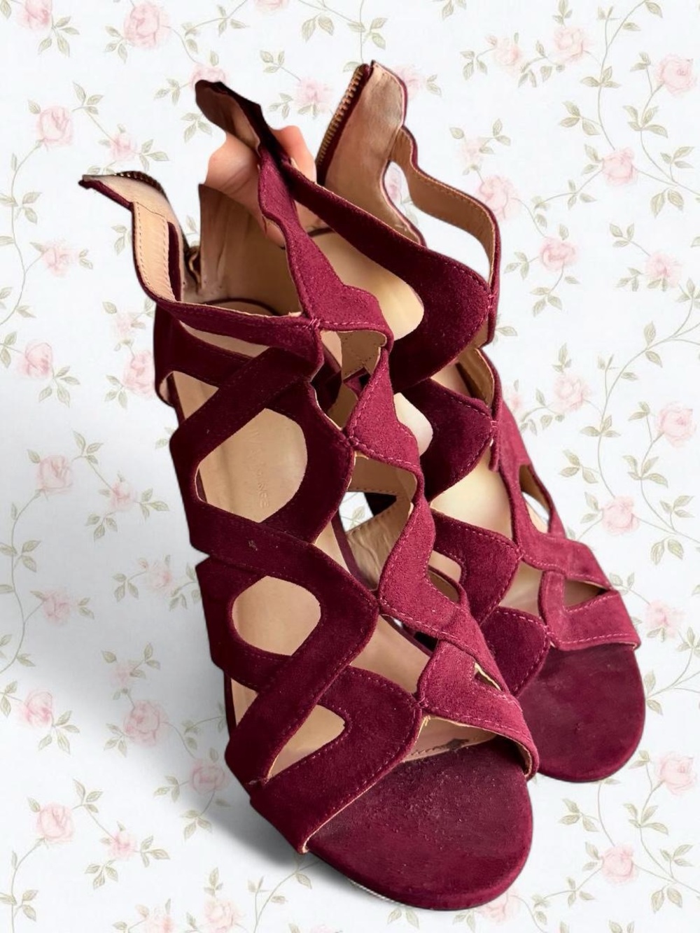 Women’s Burgundy Suede Cutout Heels